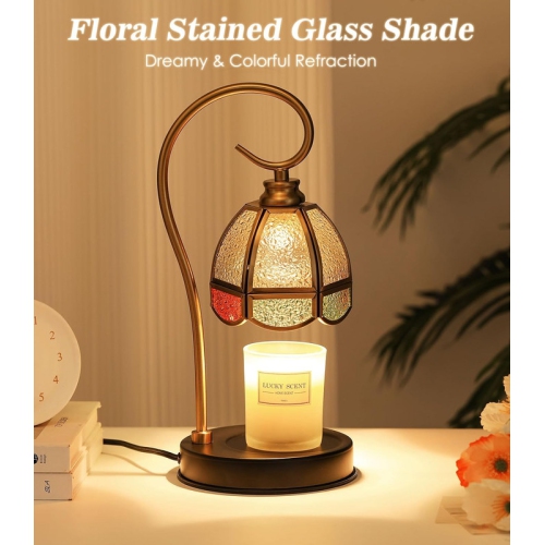 Réchauffe-bougie, chauffe-bougie électrique avec 2 ampoules, lampe à intensité réglable pour bougies en pot, chauffe-cire vintage parfumé avec