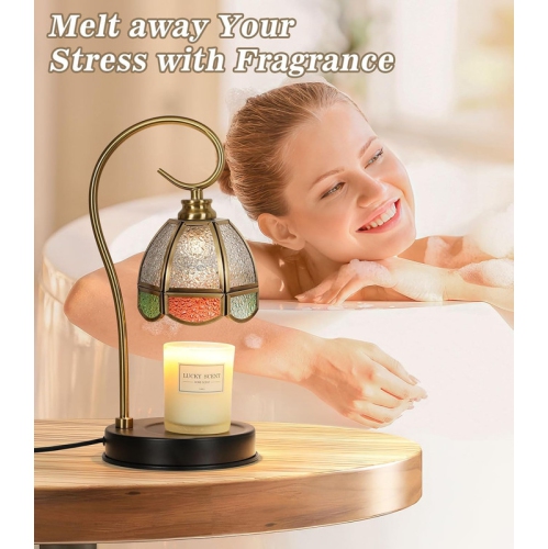 Réchauffe-bougie, chauffe-bougie électrique avec 2 ampoules, lampe à intensité réglable pour bougies en pot, chauffe-cire vintage parfumé avec