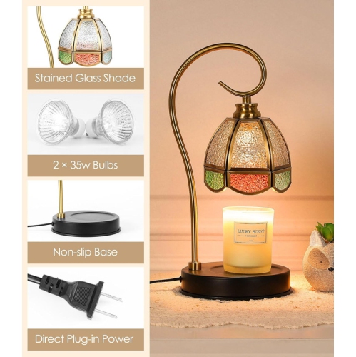 Réchauffe-bougie, chauffe-bougie électrique avec 2 ampoules, lampe à intensité réglable pour bougies en pot, chauffe-cire vintage parfumé avec
