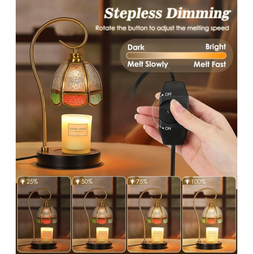 Réchauffe-bougie, chauffe-bougie électrique avec 2 ampoules, lampe à intensité réglable pour bougies en pot, chauffe-cire vintage parfumé avec