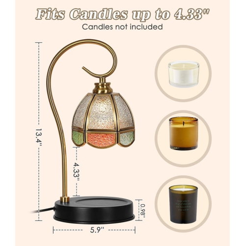 Réchauffe-bougie, chauffe-bougie électrique avec 2 ampoules, lampe à intensité réglable pour bougies en pot, chauffe-cire vintage parfumé avec
