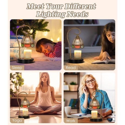 Réchauffe-bougie, chauffe-bougie électrique avec 2 ampoules, lampe à intensité réglable pour bougies en pot, chauffe-cire vintage parfumé avec