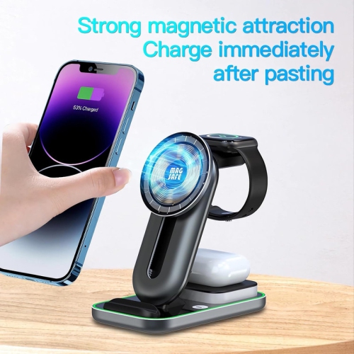 3 in 1 Wireless Charging Station for Apple Watch,iPhone and AirPods, 15W Fast Magnetic Charger for iPhone 15 14 13 12 Series, Apple Watch AirPods