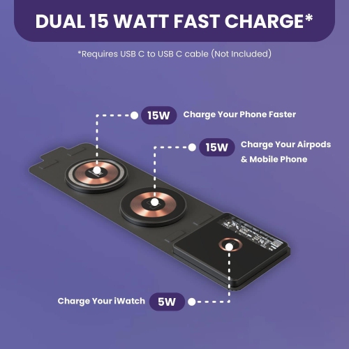 Foldable Travel 3 in 1 Charging Station for Apple - Transparent Glass Dual 15W Wireless Charging Station for Multiple Devices Including iPhones,