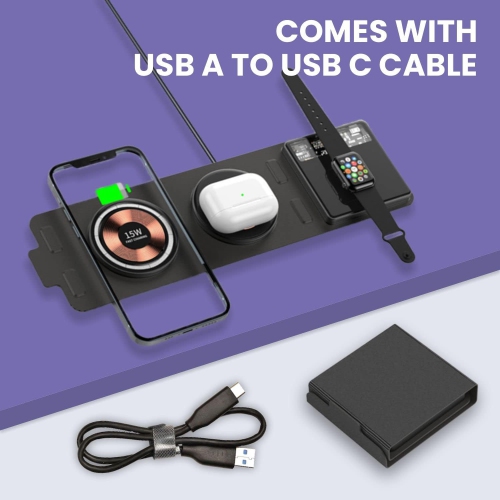 Foldable Travel 3 in 1 Charging Station for Apple - Transparent Glass Dual 15W Wireless Charging Station for Multiple Devices Including iPhones,