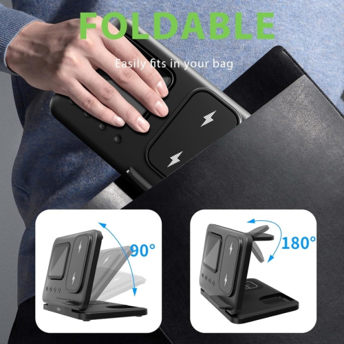 Foldable Wireless Charger Charging Station with Clock, 3 in 1 Travel Charger for Multiple Devices Apple Compatible with 16 15 14 Pro Max 13 12/ Watch