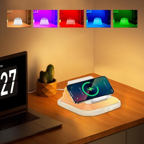 YOULIGHTS  Portable Night Light, White, Nightstand Lamp \w 15W Iphone Wireless Charging Station, 5 Dimmable Night Light Colors, Silicone Led Night