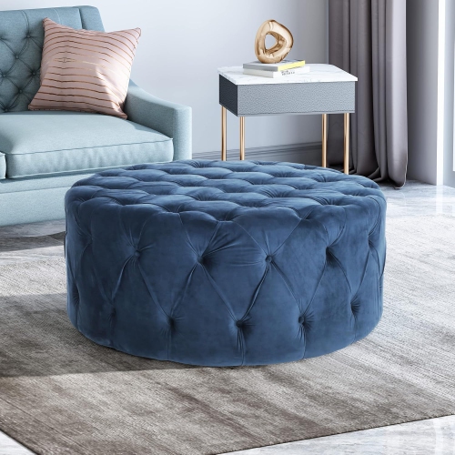 Upholstered Modern Large Round Ottoman 40 Inch Vevet Foot Stool with Button Tufted, Comfy Extra Seating with Wood Frame for Living Room, Entryway,