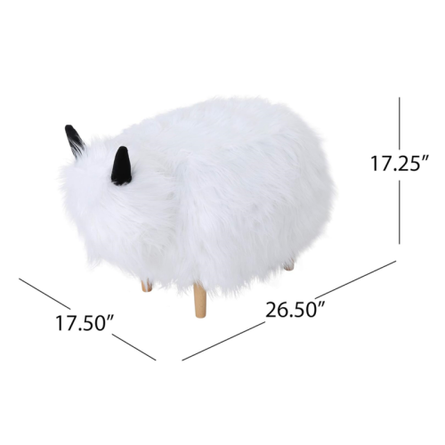 Adorable Upholstered White Yak Ottoman, Cute Wood Foot Stool Shoes Changing Seat with Cushioned for Adult Living Room, Bedroom, Nursery Gameroom,