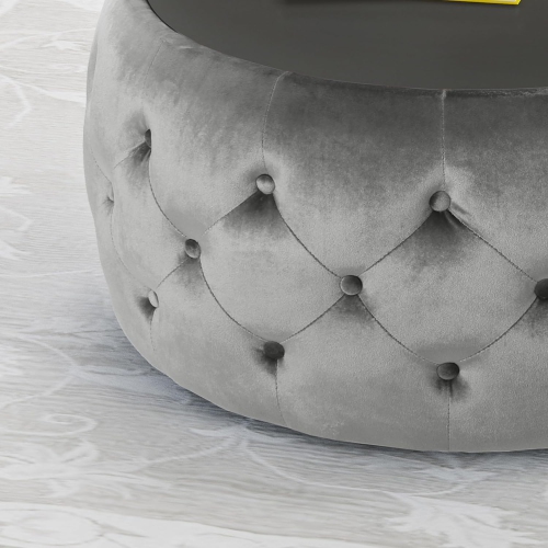 30" Round Velvet Ottoman Coffee Table, Button Tufted Coffee Table with Tempered Glass Top Modern Upholstered Tufted Velvet Cocktail Center Table for