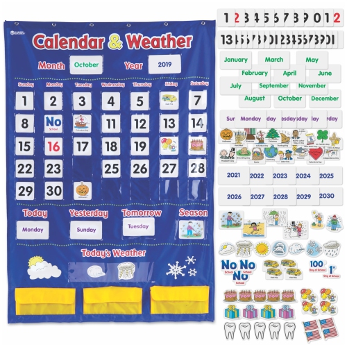 Learning Resources Calendar and Weather Pocket Chart - 136 pieces, Classroom Supplies and Organization