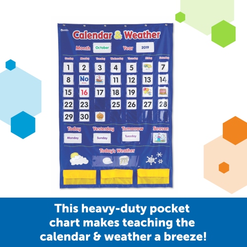 Learning Resources Calendar and Weather Pocket Chart - 136 pieces, Classroom Supplies and Organization