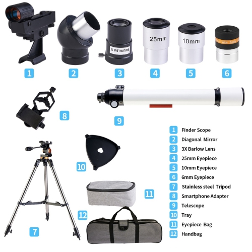 Starfield Horizon Series 70mm Beginner Telescope - White