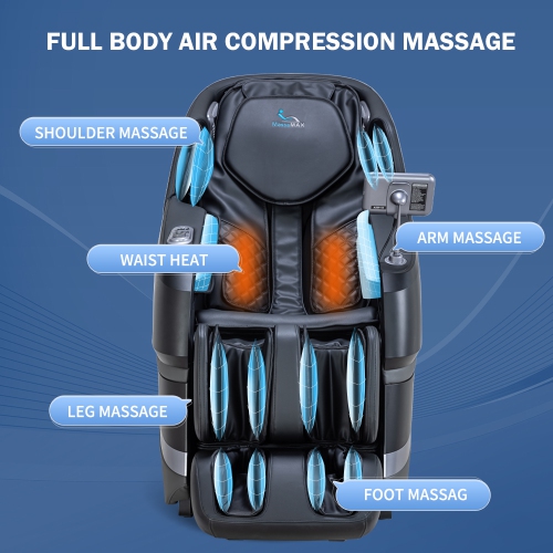 MassaMAX MT339 4D Massage Chair 2025, Full Body Deep Yoga Stretch, Electric Extendable Footrest,SL Track,Foot Rollers Massage Heat Therapy(Deep Black）