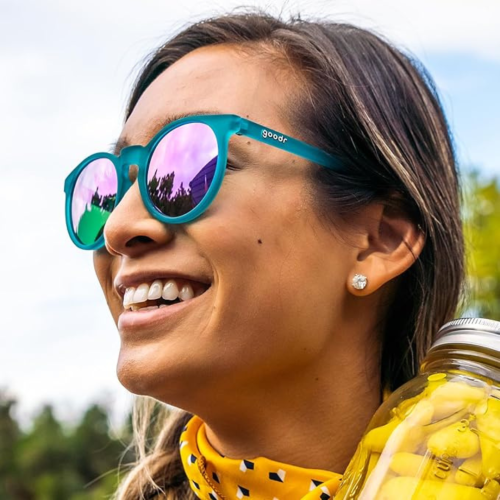 goodr I Pickled These Myself Polarized Round Sunglasses for Men & Women, Teal Translucent Frames with Purple Pink Reflective Lens, UV400 Protection,