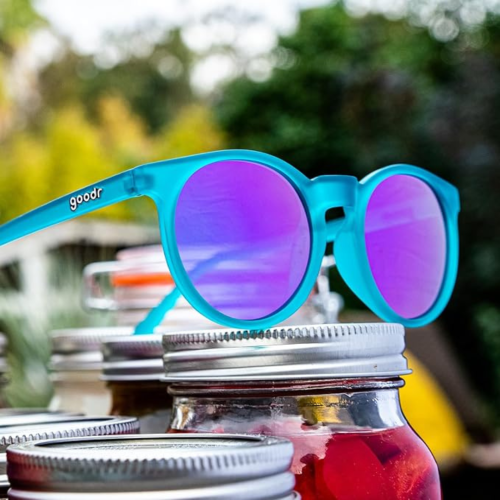 goodr I Pickled These Myself Polarized Round Sunglasses for Men & Women, Teal Translucent Frames with Purple Pink Reflective Lens, UV400 Protection,