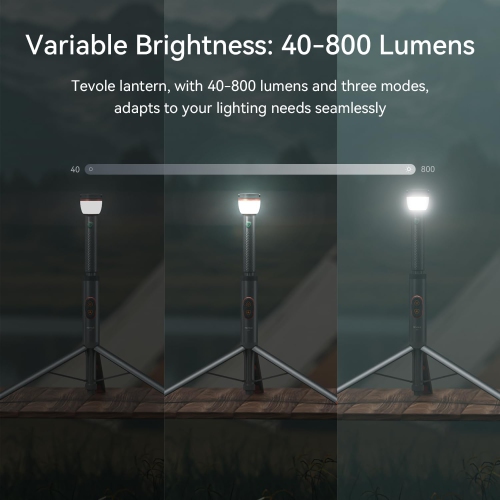 TEVOLE Camping Light Telescopic & Collapsible: 800 Lumens IP65 Waterproof Smart Remote Magnetic Base USB Rechargeable Battery for Outdoor Adventure