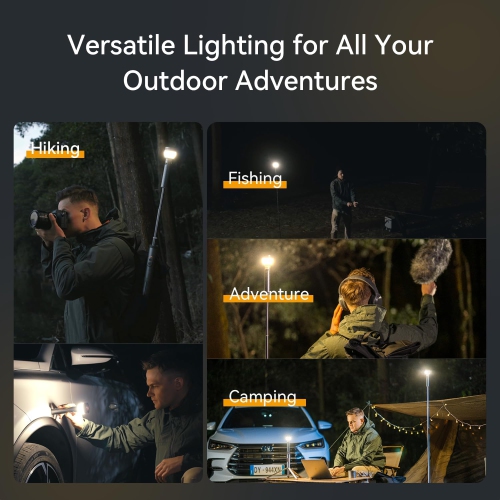 TEVOLE Camping Light Telescopic & Collapsible: 800 Lumens IP65 Waterproof Smart Remote Magnetic Base USB Rechargeable Battery for Outdoor Adventure