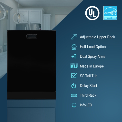 Equator 24 in Dishwasher Top Control 3rd Rack 15 place 3.4g Built-in QUIET 51 dB 110V Estar