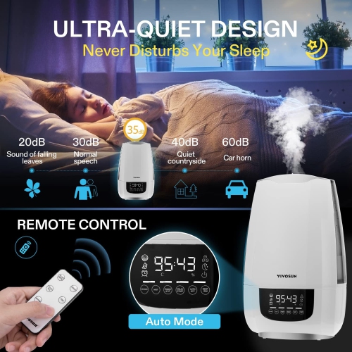 Cool Mist Humidifier, 6L Quiet Ultrasonic Humidifier for Bedroom