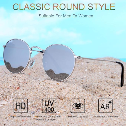 DIKLEY Classic Crystal Glass Lens Retro Square/Round/Pilot Metal Frame Sunglasses for Men Women,100% UV400 Protection
