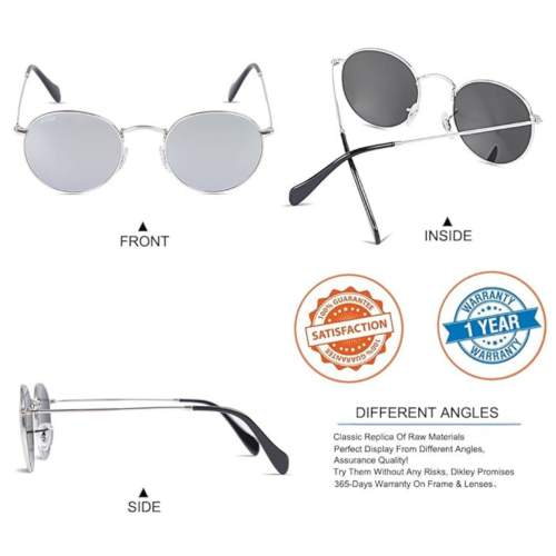 DIKLEY Classic Crystal Glass Lens Retro Square/Round/Pilot Metal Frame Sunglasses for Men Women,100% UV400 Protection