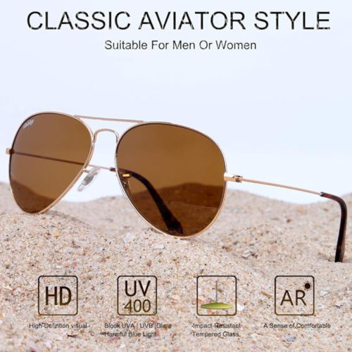 DIKLEY Classic Crystal Glass Lens Retro Square/Round/Pilot Metal Frame Sunglasses for Men Women,100% UV400 Protection