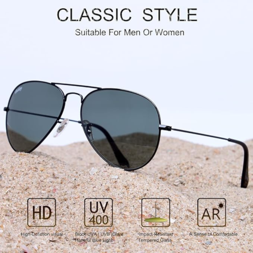 DIKLEY Classic Crystal Glass Lens Retro Square/Round/Pilot Metal Frame Sunglasses for Men Women,100% UV400 Protection