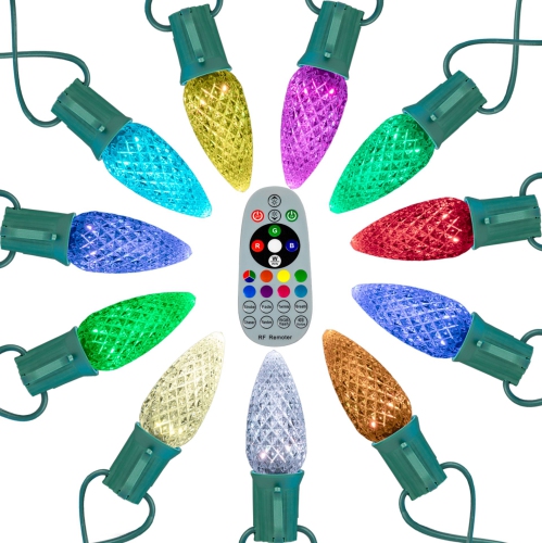 Novelty Lights C9 RGBWW Christmas Lights, 25 Feet Color Changing LED String, 25 Bulbs with 7 Colors Plus Dynamic Effects, Commercial Grade Faceted