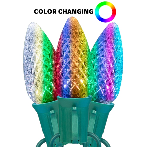 Novelty Lights C9 RGBWW Christmas Lights, 25 Feet Color Changing LED String, 25 Bulbs with 7 Colors Plus Dynamic Effects, Commercial Grade Faceted