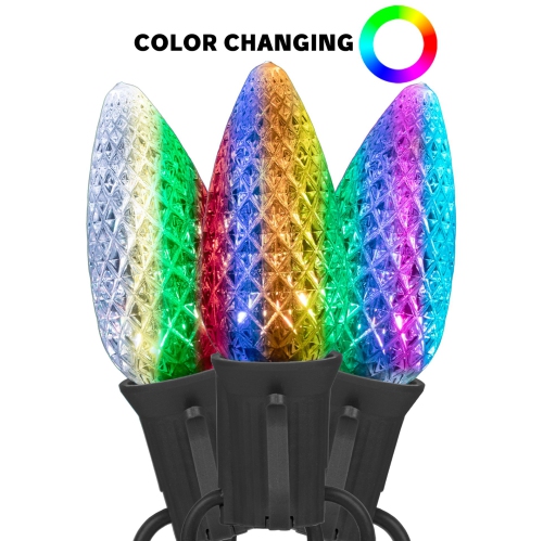 Novelty Lights C9 RGBWW Christmas Lights, 25 Feet Color Changing LED String, 25 Bulbs with 7 Colors Plus Dynamic Effects, Commercial Grade Faceted