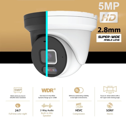 CTVISION 5MP Two Way Audio IP PoE Indoor Outdoor Security Camera for Surveillance Home Business. Third Party Onvif Supported