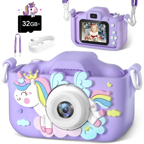 Caméra HD 1080p pour enfants avec carte 32&nbsp;Go TF, appareil photo numérique éducatif pour garçons et filles de 3 à 12 ans, meilleur cadeau de Noë