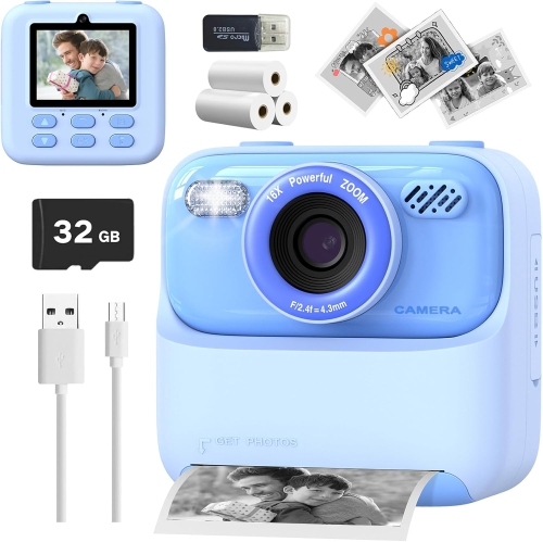 Kids Instant Print Camera for Children, Digital Photo Camera with HD Video for Boys and Girls Ages 3-12, Christmas and Birthday Gifts for 3-9 Year