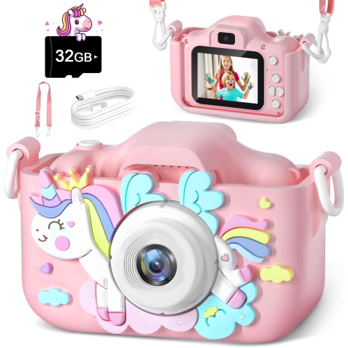 Kids Digital Camera for Toddlers, Selfie Camera with Video for Boys and Girls Ages 3-12, Birthday and Festival Gifts, 32GB TF Card Included, Best Toy