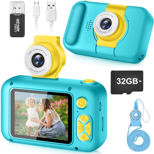 2.4-inch IPS Screen Digital Camera for Kids with 180° Flip Lens, Selfie Camera with Playback Games, Ideal Christmas or Birthday Gift for 4-11 Year Ol