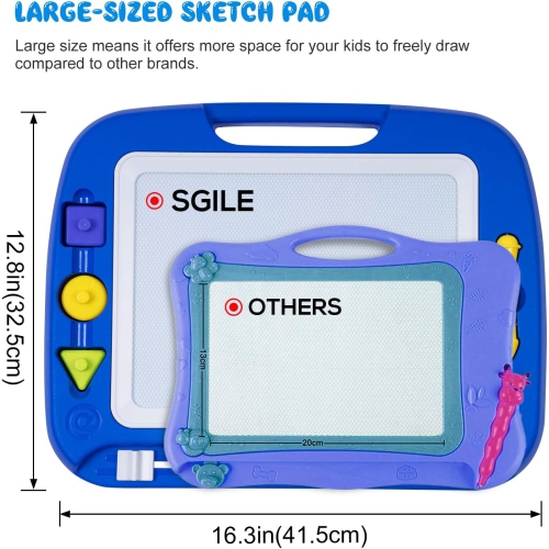 Large Magnetic Drawing Board 42×33cm, 4 Colors Doodle Pad with 4 Stamps for Toddlers, Magna Doodle, Etch Sketch Toy, Learning Gift for Kids 36+ Month