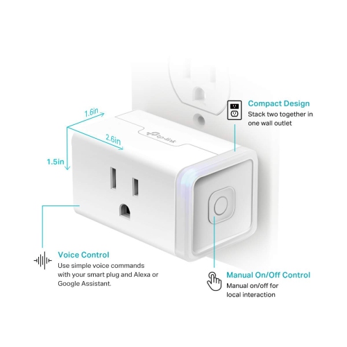 Kasa Smart Mini Plug – 2-Pack WiFi Outlet, Works with Alexa, Echo, and Google Home, No Hub Needed, Remote Control, 15 Amp, UL Certified, 2.4GHz WiFi