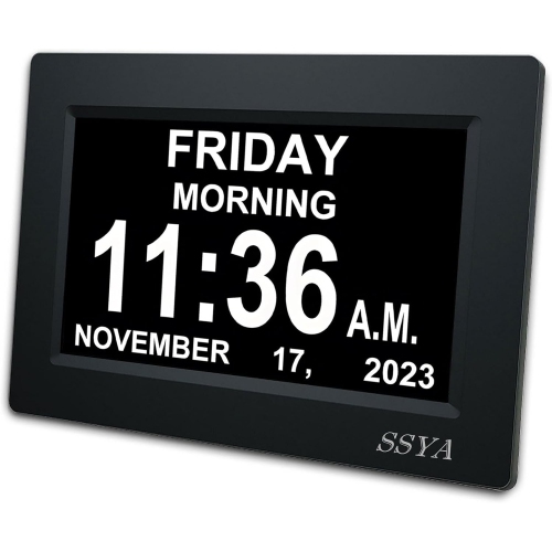 MR. SPARKLE  Newest 7-Inch Day Clock \w 12 Alarm Options, Level 5 Auto Dimmable Display, Extra Large Digital Clock for Impaired Vision