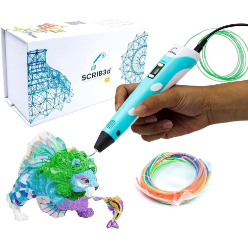 3D Printing Pen with Display, SCRIB3D P1, Includes High-Quality Pen, 3 PLA Starter Colors, Stencil Book, Project Guide, and Charger for Creative 3D