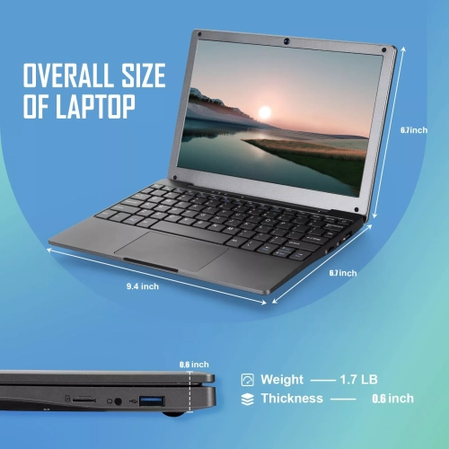 Windows 11 Laptop Computer, 8GB RAM 128GB ROM, Intel Celeron Quad-Core Processors, 10" Netbook Computer with WiFi, Webcam and Bluetooth, Mini Laptop