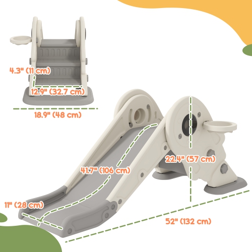 Qaba 3 in 1 Toddler Slide, Foldable Kids Slide with Basketball Hoop, Climber, Anti-Slip Steps, Space-Themed Children Activity Equipment for Age 2-5,