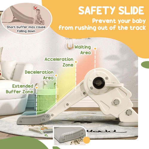 Qaba 3 in 1 Toddler Slide, Foldable Kids Slide with Basketball Hoop, Climber, Anti-Slip Steps, Space-Themed Children Activity Equipment for Age 2-5,