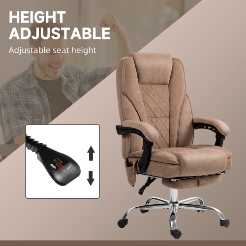 Fauteuil de bureau avec massage Vinsetto, repose-pieds, fauteuil de jeu inclinable avec 6 points de vibration et chaleur, hauteur réglable, fonction