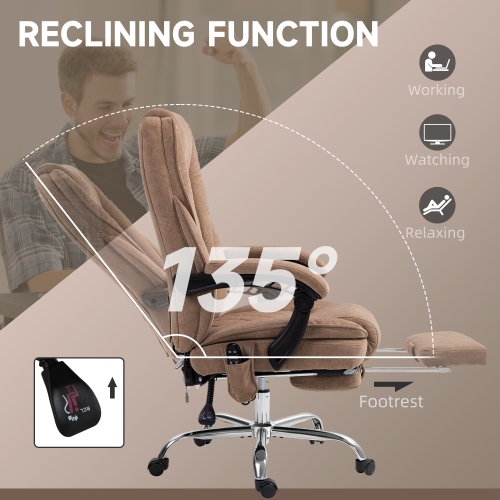 Fauteuil de bureau avec massage Vinsetto, repose-pieds, fauteuil de jeu inclinable avec 6 points de vibration et chaleur, hauteur réglable, fonction