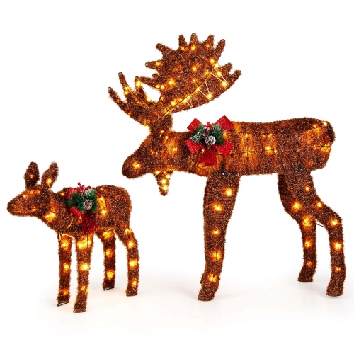 Costway 2 PCS Lighted Moose Family Light-up Xmas Deer Decorations with 170 LED Lights