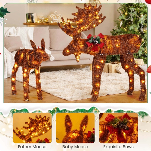 Costway 2 PCS Lighted Moose Family Light-up Xmas Deer Decorations with 170 LED Lights