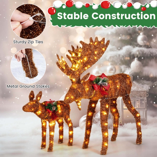 Costway 2 PCS Lighted Moose Family Light-up Xmas Deer Decorations with 170 LED Lights