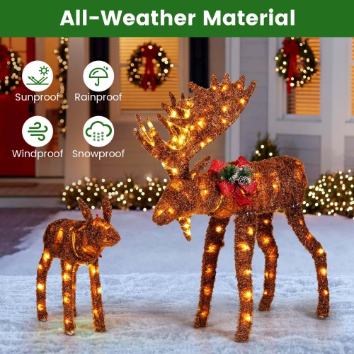 Costway 2 PCS Lighted Moose Family Light-up Xmas Deer Decorations with 170 LED Lights