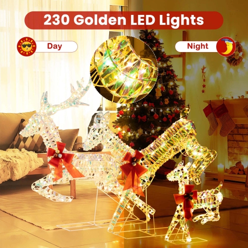 Costway Christmas Lighted Reindeer with LED Lights and Red Bows Stakes